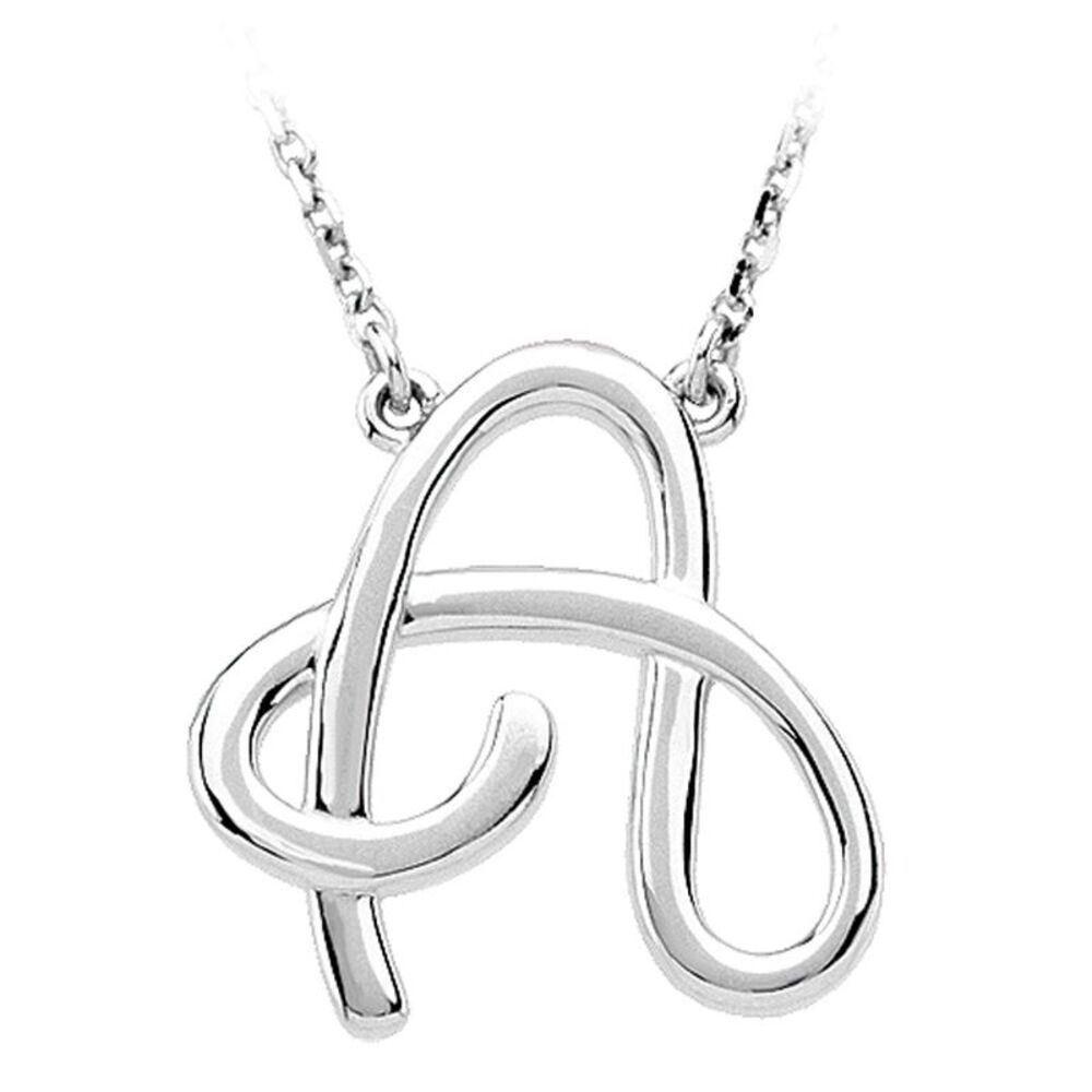14k White Gold, Olivia Collection, Medium Script Initial A Necklace